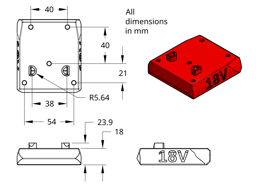 X Right Angle adapter for Bosch 18V battery