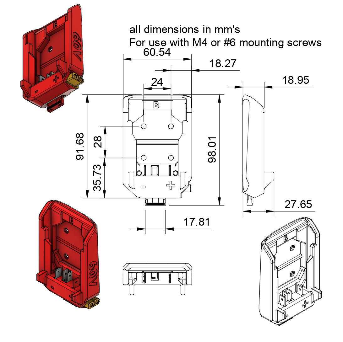 XT60 adapter with integrated fuse adapter for Dewalt 60V MAX battery