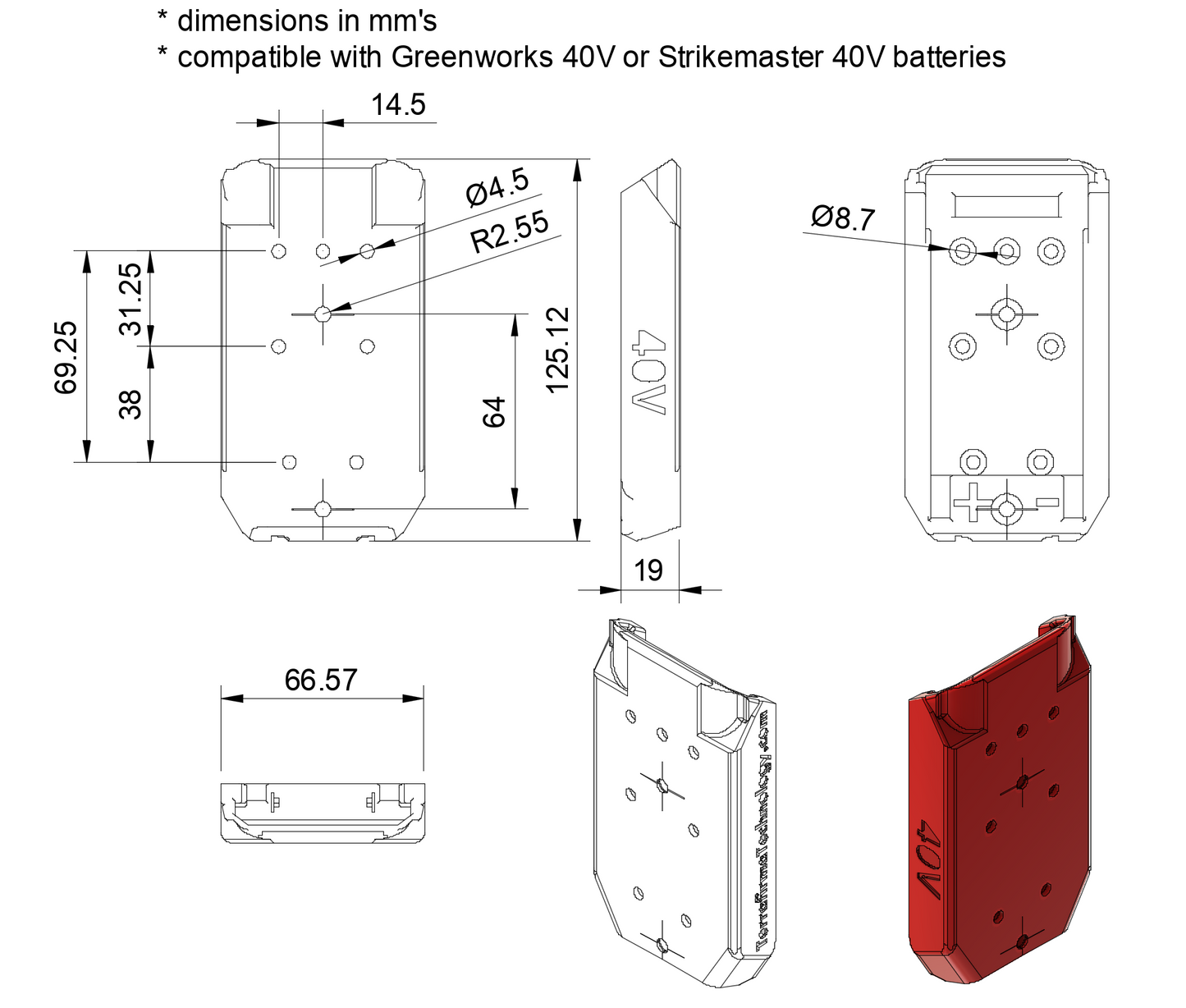 XT adapter for Greenworks 40V or strikemaster battery