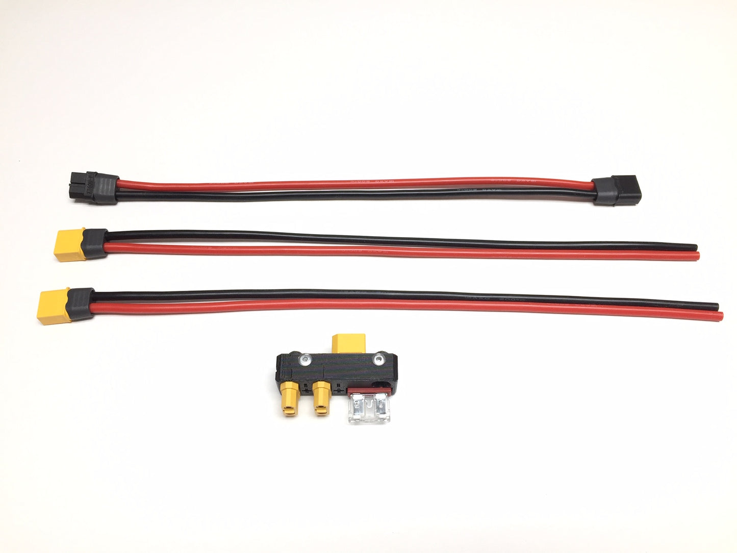 Kirkstone XT60 fused 25A power breakout silicone 12AWG wires 1input to 2outputs male to female connector amass adapter add-on