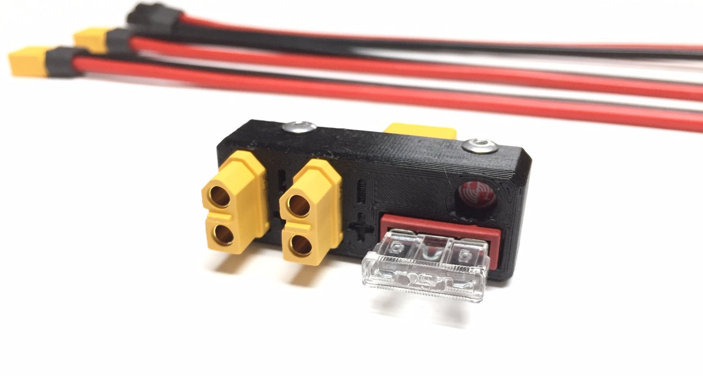 Kirkstone XT60 fused 25A power breakout silicone 12AWG wires 1input to 2outputs male to female connector amass adapter add-on