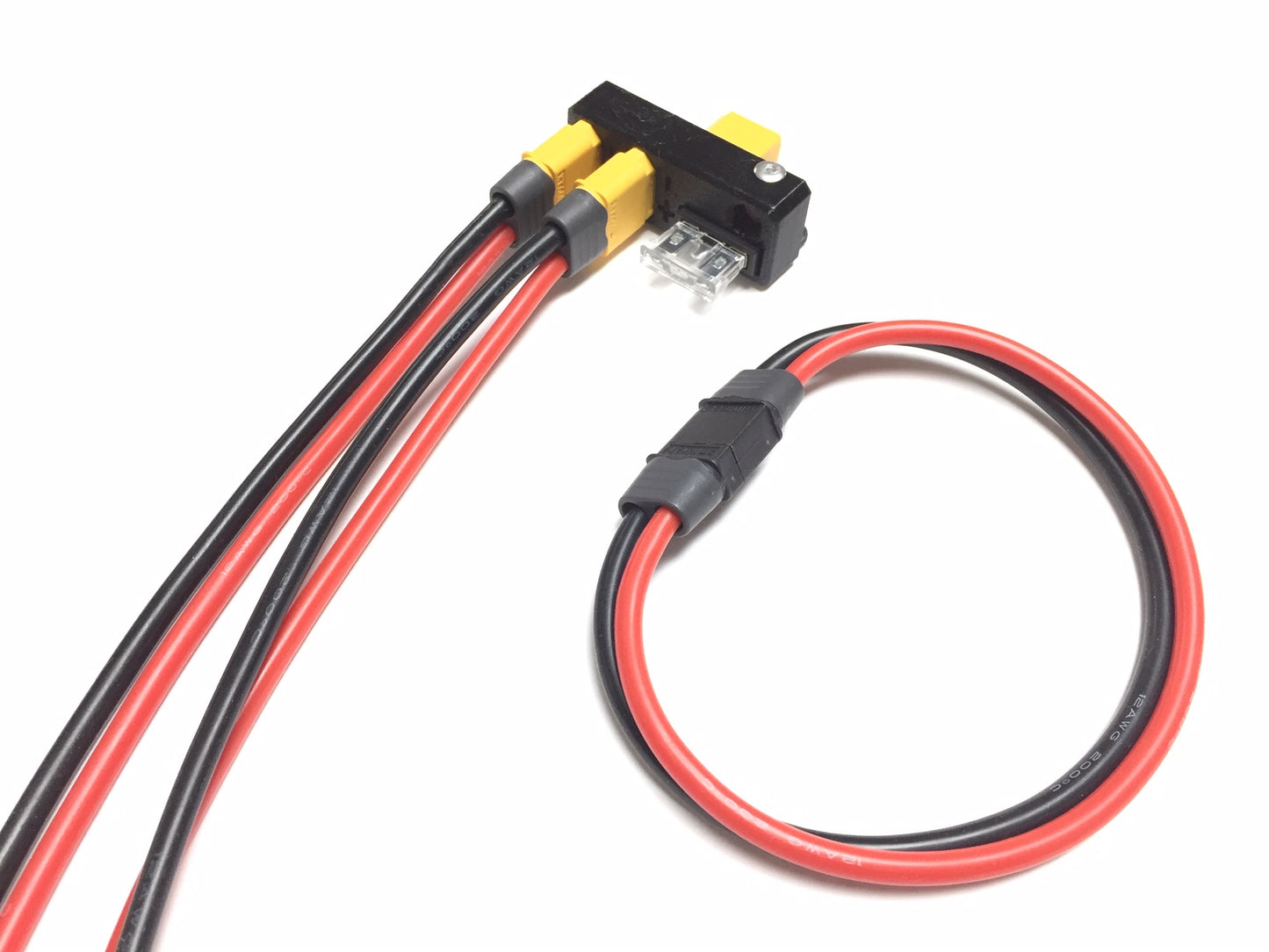 Kirkstone XT60 fused 25A power breakout silicone 12AWG wires 1input to 2outputs male to female connector amass adapter add-on