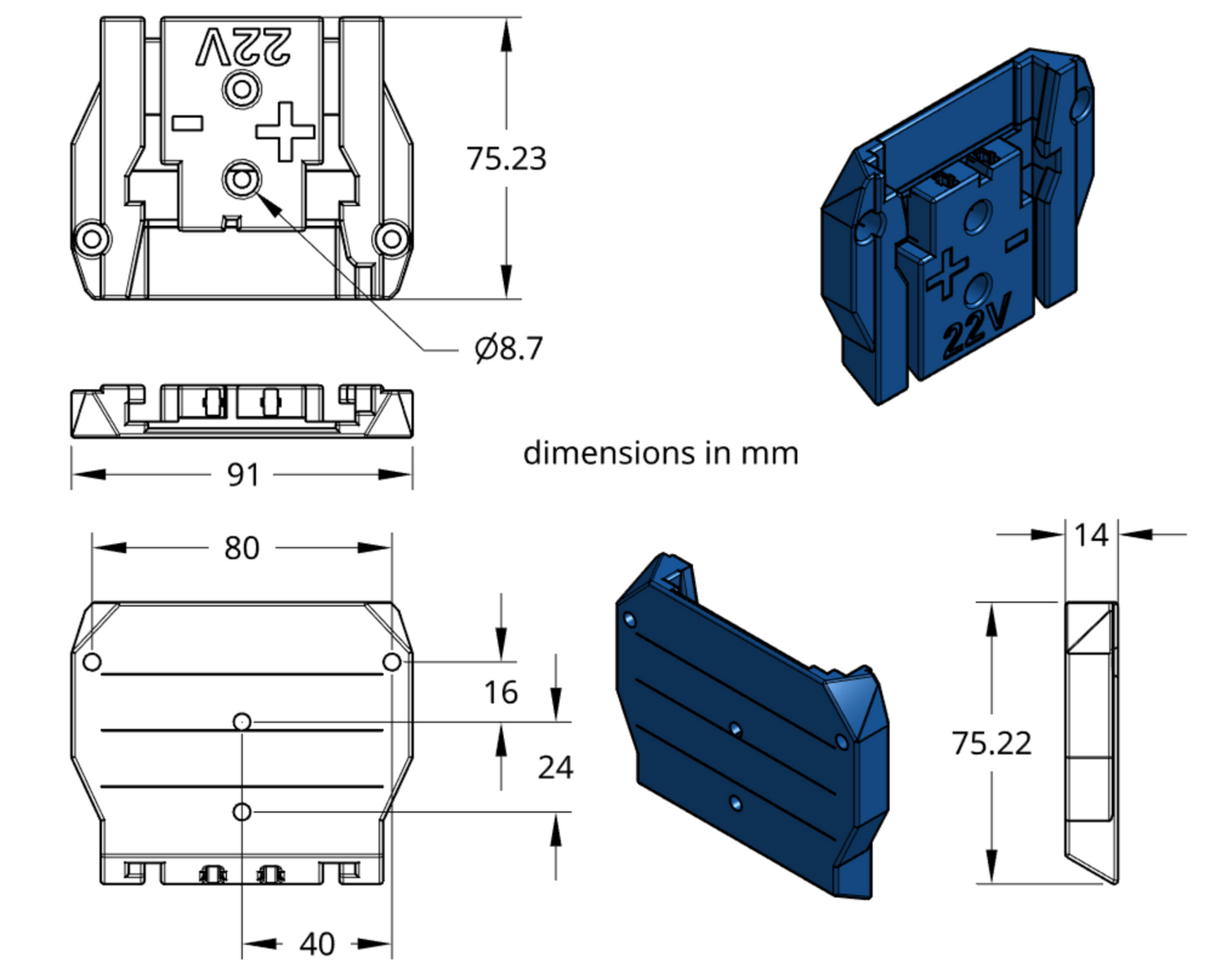 XT adapter for HILTI 22V battery
