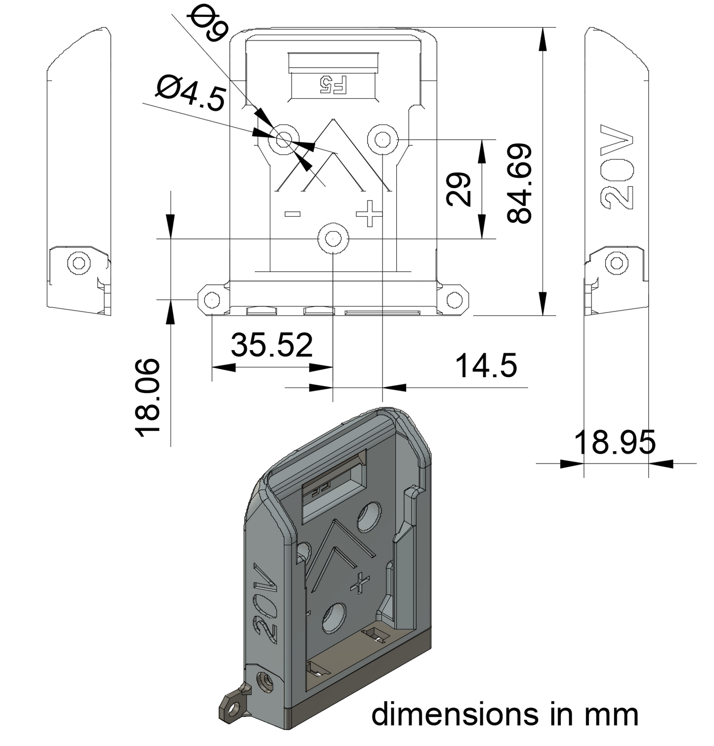XT60 adapter with integrated fuse adapter for Dewalt 20V MAX or Hercules battery